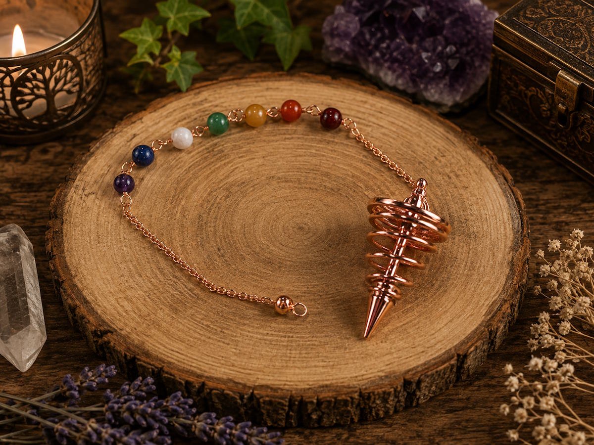 Péndulo Espiral cobre con cadena chakras